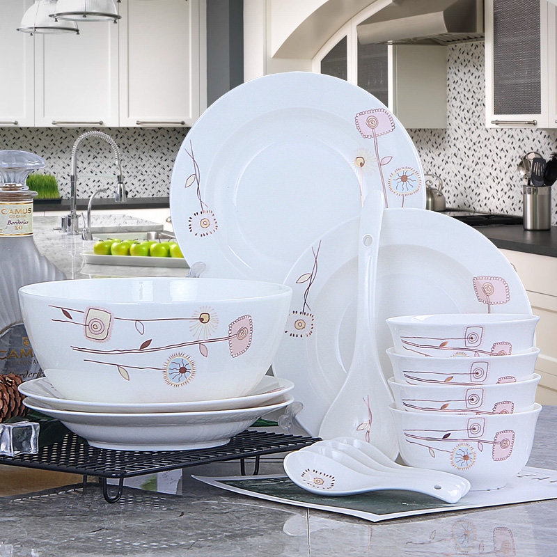 Qiao mu dishes suit household of 4 jingdezhen ceramics tableware is contracted to eat bread and butter plate 2 Korean combination