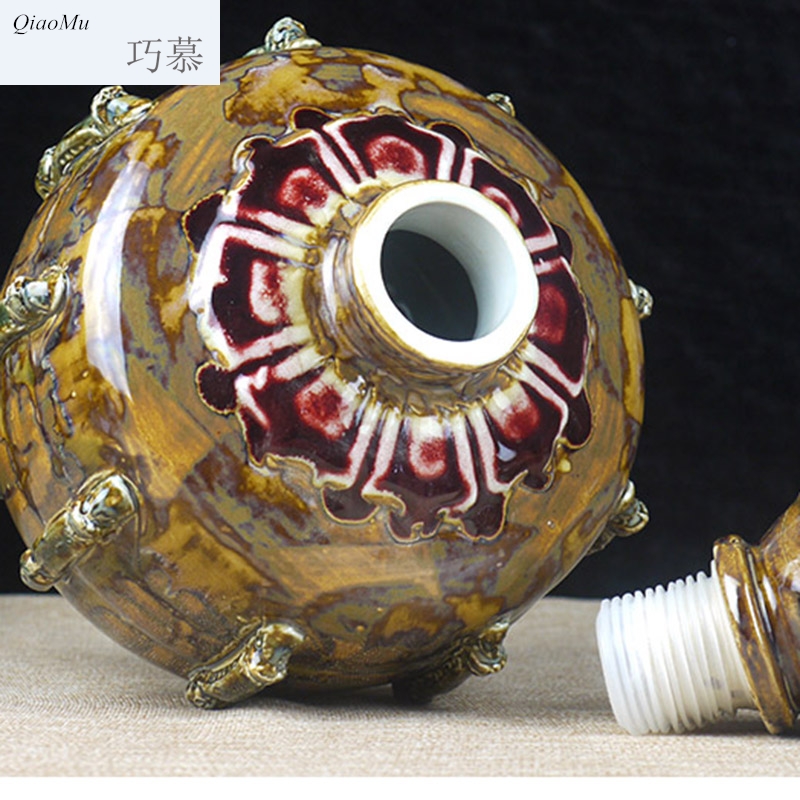 Qiao mu 5 jins of jingdezhen ceramic bottle jar jar storage bottle bottle wine three variable glaze decoration