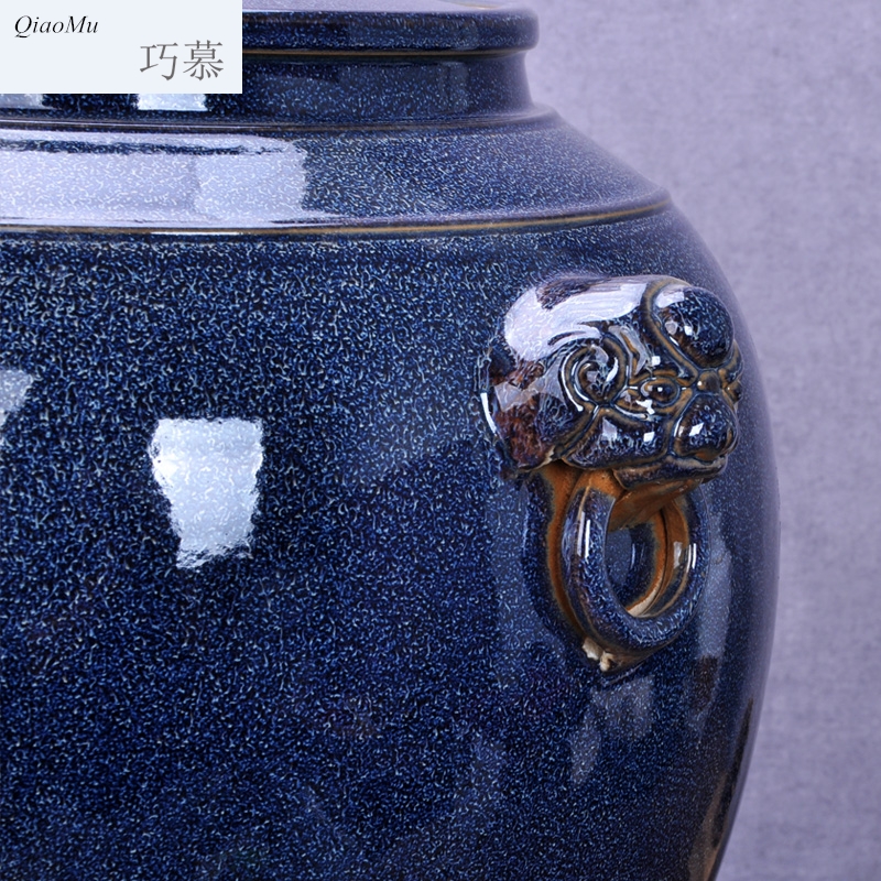 Qiao mu jingdezhen ceramic barrel oil cylinder tank 20 jins 30 jins 50 kg 100 jins water storage tank with tap water