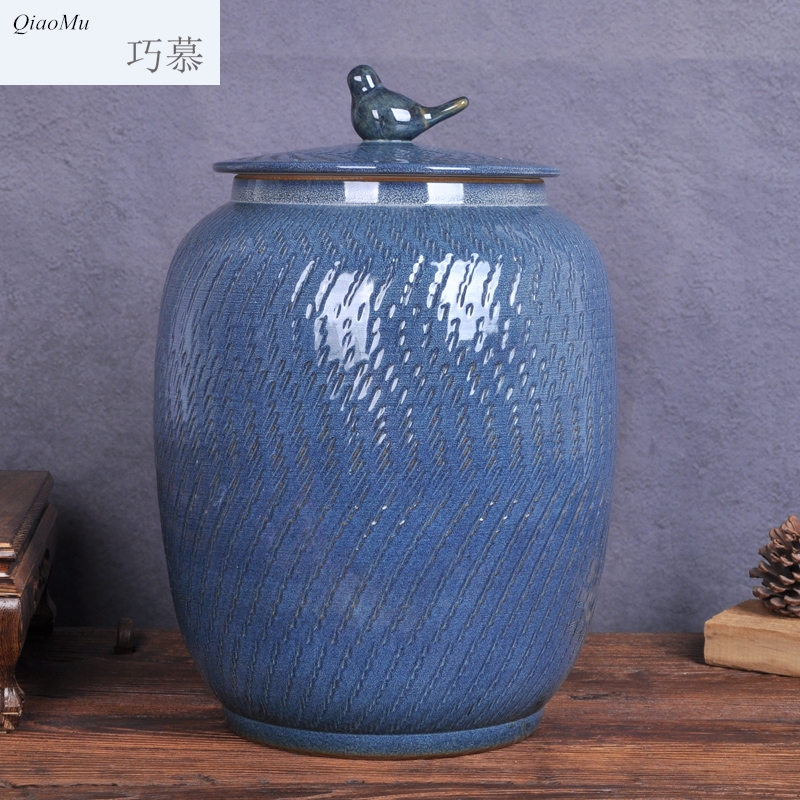 Qiao mu jingdezhen ceramic barrel throwing 20 jins 30 jins variable glaze grain storage tank ricer box meter box meter box