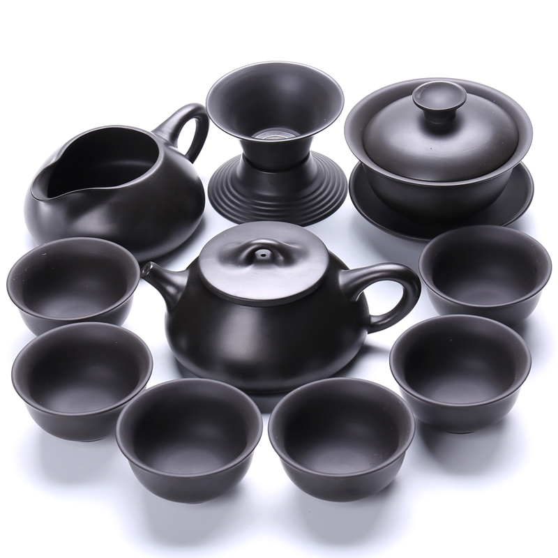 Qiao longed for a whole set of yixing purple sand tea sets undressed ore purple clay household kung fu tea set the teapot GaiWanCha washing of cups