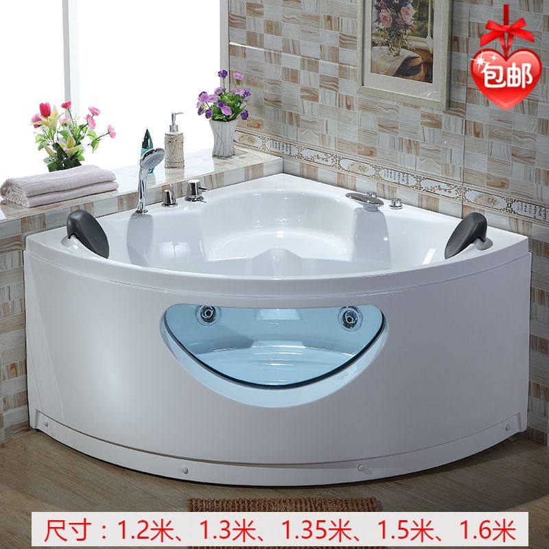 Triangular fan-shaped bathtub home adult acrylic couple glass surf massage constant temperature bathtub 1 2-1 6M