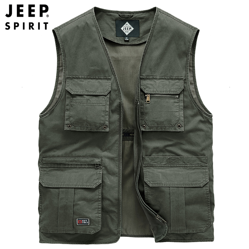 JEEP JEEP CAM VAI ARMOUR SPRING CỦA MEN VÀ MÙA HÈ MỚI CÁ NGÀNH ẢNH MULTI-POCKET Workwear HORSE CLIP MENS JACKET