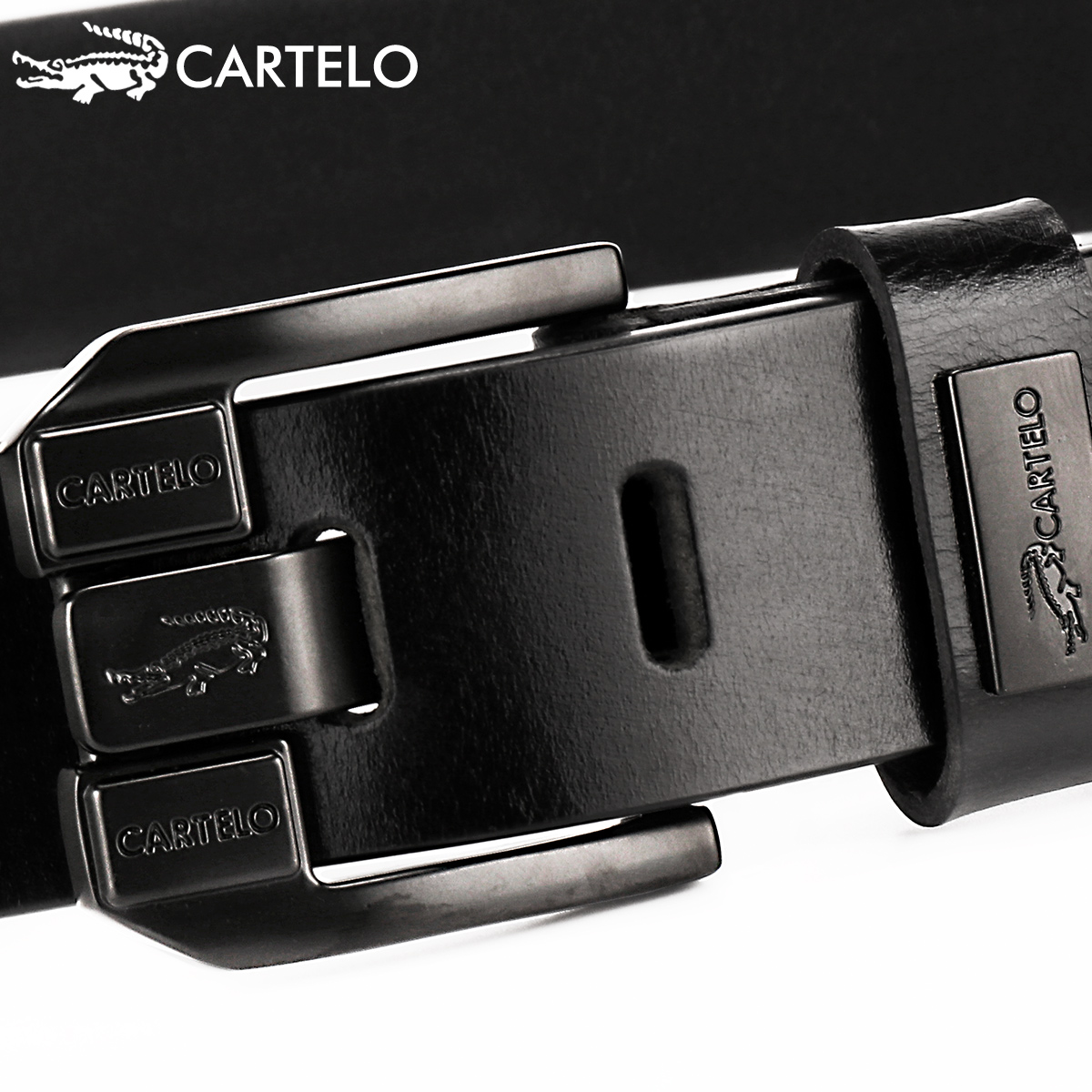 Cartelo crocodile belt men's pin buckle pure top layer cowhide retro trousers belt for young and middle-aged Korean version genuine leather