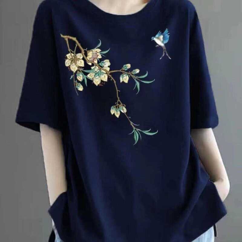 Cotton Short-Sleeved T-Shirt for Women 2024 New Summer Middle-Aged Mother's Wear T-Shirt Fashionable Age-Reducing Loose Casual Top Cotton Short-Sleeved T-Shirt for Women 2024 New Summer Middle-Aged Mother's Wear T-Shirt Fashionable Age-Reducing Loose Casual Top