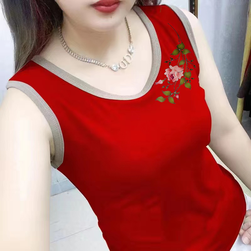 100% Pure Cotton Vest, Festive Zodiac Year Sleeveless Base Top, 2024 New Summer Color-Blocked Wide-Shoulder Camisole, Trendy