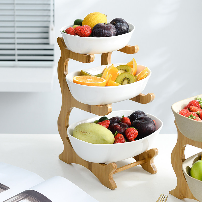 Ceramic Fruit Disk Nordic Style Three-storey Fruit Disk Modern Living Room Simply European Luxury Double-deck Fruit Disk