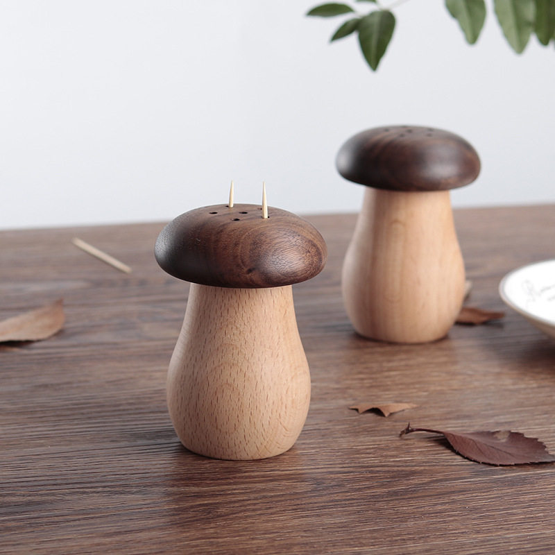 Mushroom Solid Wood Toothpick Cylinder Creative Home Dining Room Hotel Portable Toothpick Box Containing Jar Nordic Lignins