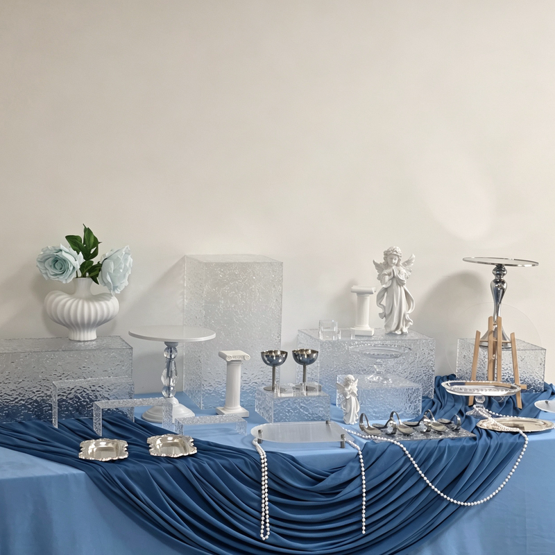 Klein Blue High-End Luxury Dessert Table Set Crystal Bead Mirror Tray Engagement Banquet Cold Meal Display Complete Set Klein Blue High-End Luxury Dessert Table Set Crystal Bead Mirror Tray Engagement Banquet Cold Meal Display Complete Set