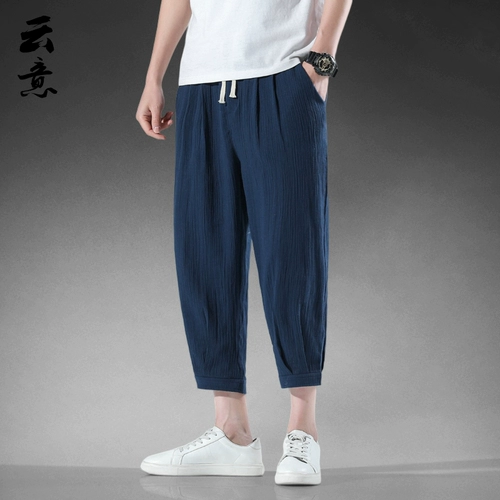 Мужские тонкие шелковые спортивные штаны, из хлопка и льна