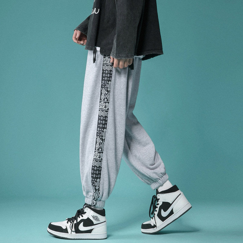 Grey pajamas for men popular logo loose leg pants Summer cashew flower tracksuit pants Korean fashion casual pants go with everything