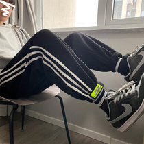 Three bars plus velvet sweatpants mens autumn and winter loose toe pants Korean version of Chao brand ins handsome casual pants
