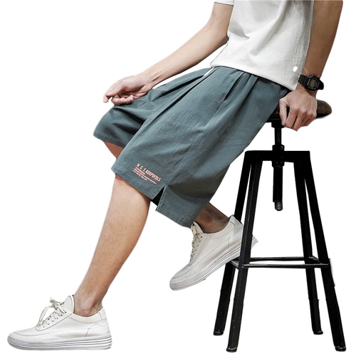 Тонкие шорты, трендовые пляжные штаны, городской стиль, из хлопка и льна, свободный прямой крой
