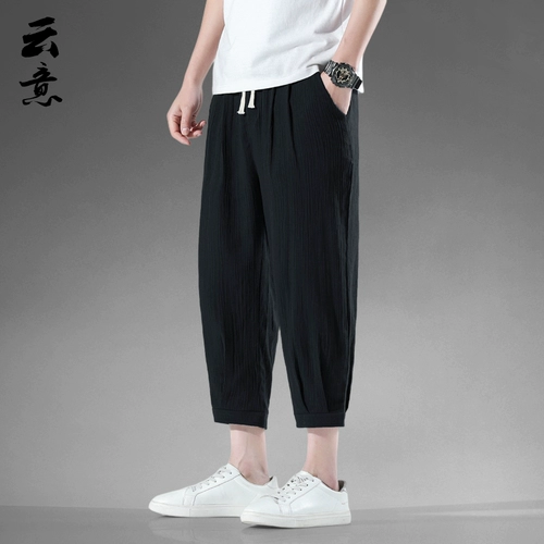 Мужские тонкие шелковые спортивные штаны, из хлопка и льна