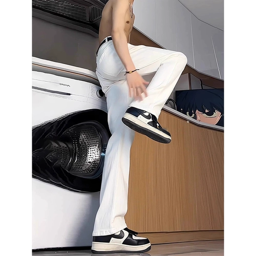 Белые летние тонкие джинсы, приталенные штаны, в американском стиле, свободный прямой крой