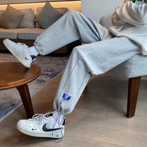 Pants men Korean version of the trend Spring New loose straight tube pants draw rope foot pants bf Hong Kong wind student sports pants