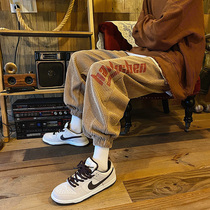 Corduroy pants mens straight loose casual pants Spring and Autumn Korean version of handsome Joker sports pants trend toe pants