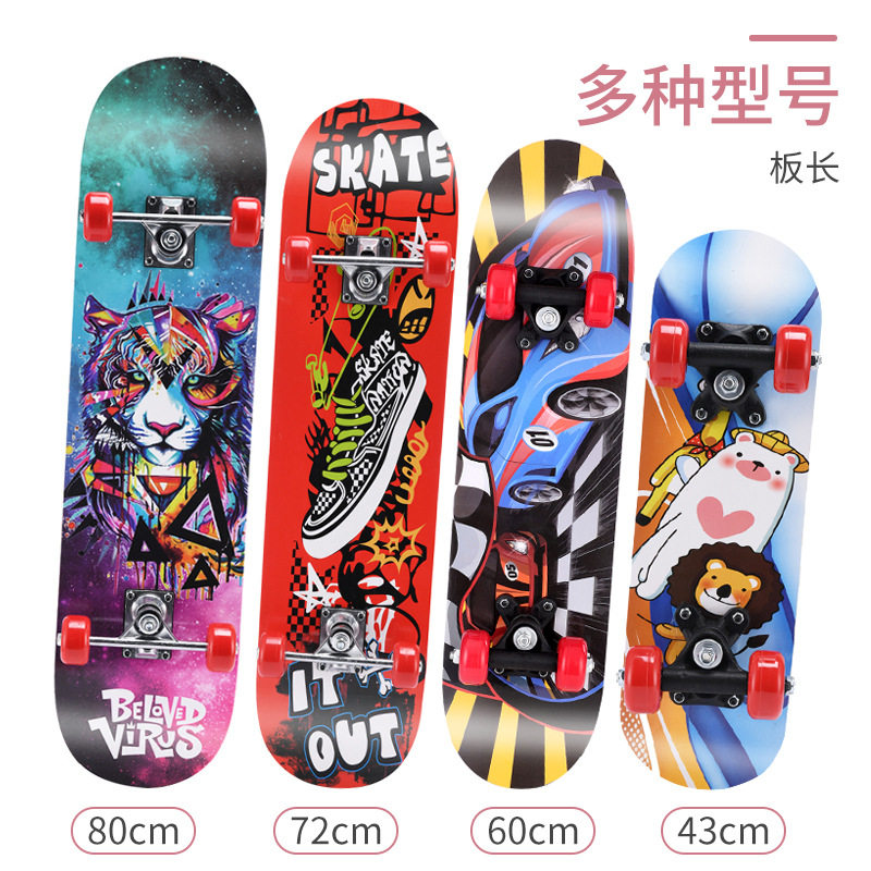 Four Wheels Skateboard Children Beginner Boy girl 6 One 12 years old 3 + 10 Adult Big Boy Double Teething Professional Scooter-Taobao