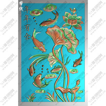 Vertical there are more than six carps every year carp lotus fish small vertical screen hanging screen small door door panel backrest back panel finely carved picture gray