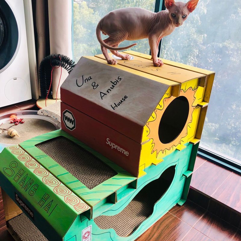 DIY Cat Grab Board Nest Double Cat House Cat House Corrugated Cardboard Cat Carton Large Number Cat Villa Kitty Supplies