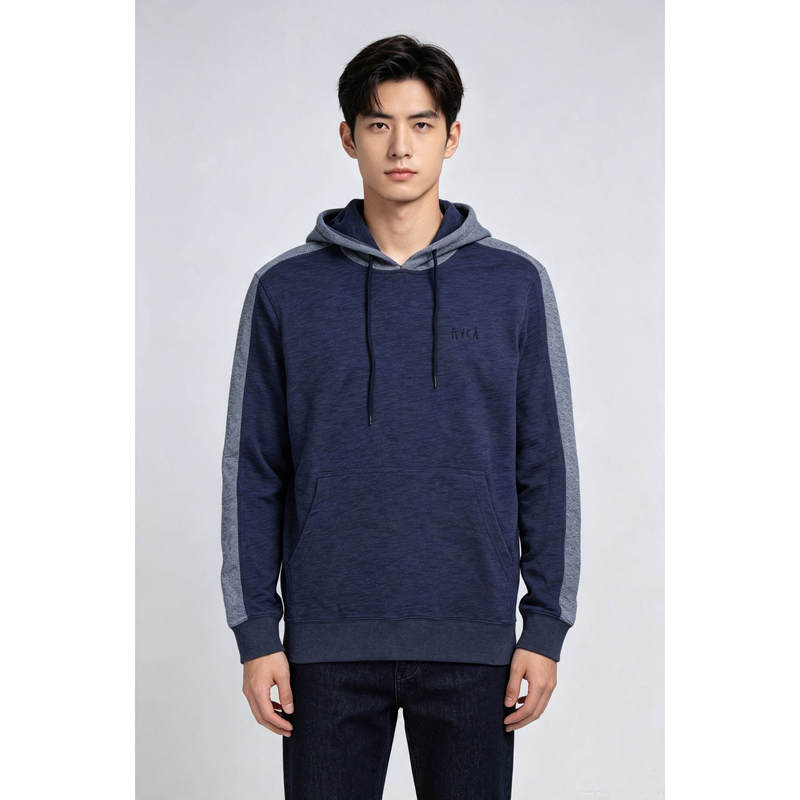 Autumn New Product Export Rvca Men's All-Cotton Terry Deep Blue Hooded Pullover Loose Skateboard Sweatshirt Long-Sleeve Hoodie