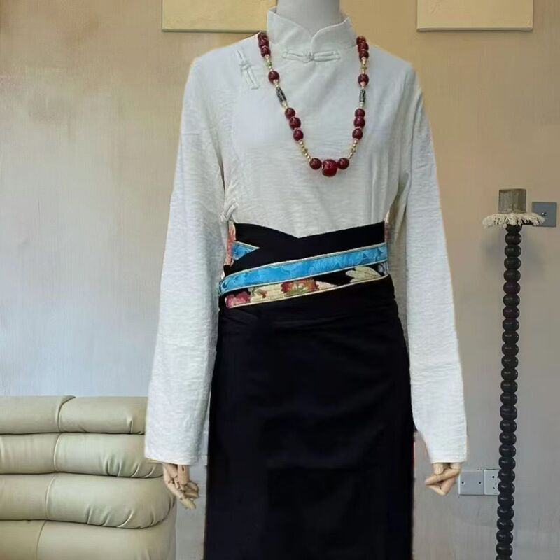 One-Piece Skirt Wrap Skirt New Tibetan Style Fake Robe Women's Tibetan Skirt Ethnic Style Potato Dance Skirt