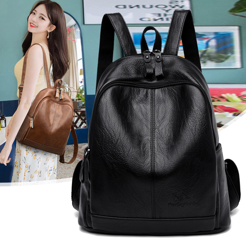 Soft Leather Backpack for Women 2026 New Korean Style Fashionable Women's Backpack Large Capacity Travel Bag Mommy Bag
