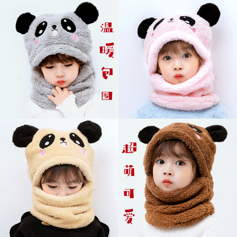 Children's hat autumn and winter boys and girls ear protection hat scarf one cute super cute baby hat plus velvet ear cotton hat