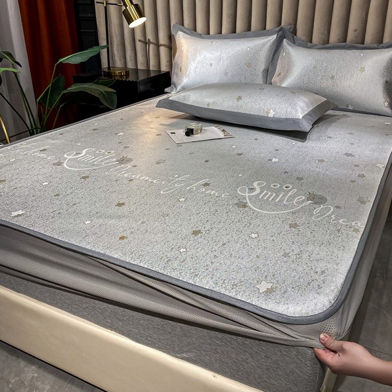 Summer ice silk cool mat 2022 new three sets of ice silk mat subfolds washable 1 8m bed with air conditioning cool mat