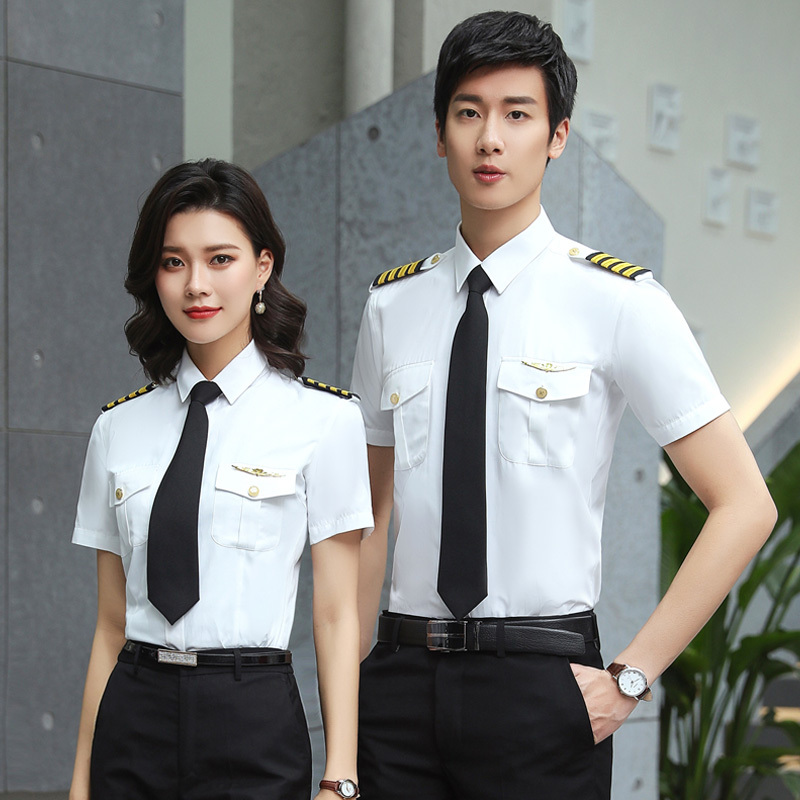 Captain Uniform Men's and Women's Shirts Flight Attendant Pilot Short-Sleeved Hotel Image Uniform Aviation Pilot Flight Attendant Shirt