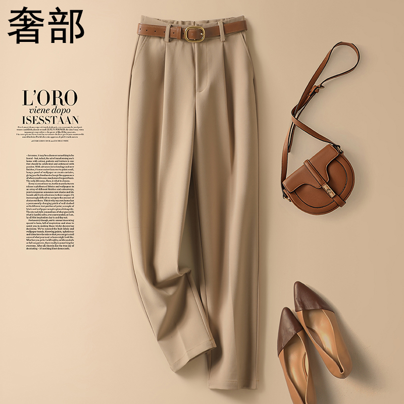 カーキスーツシガレットパンツレディース2025春秋新作ハイウエストストレートテーパードダディパンツカジュアル9点パンツ