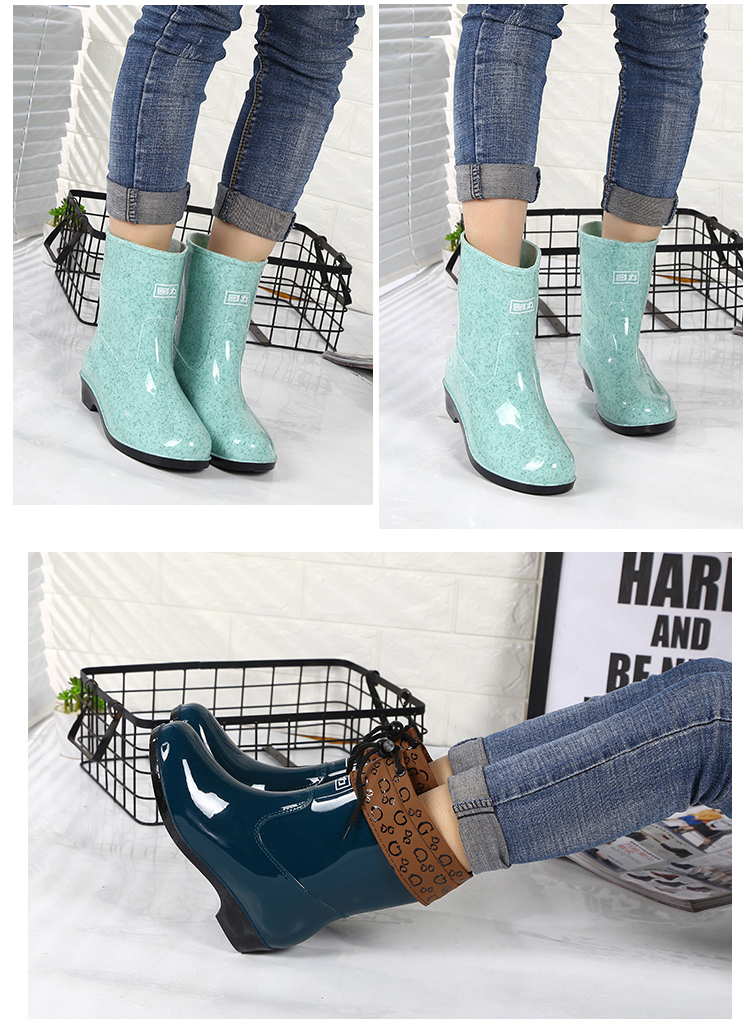 Kéo trở lại ủng đi mưa nữ ống giữa cộng với nhung có thể tháo rời của phụ nữ đi mưa Hàn Quốc Giày dễ thương nước nữ đáy dày chống trượt bên ngoài mặc ngoài giày đi mưa cho bé