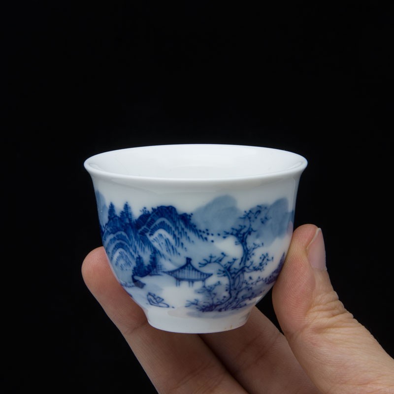 Tea Mifang Jingdezhen Qinghua Porcelain Landscape Tasting Cup Glazed Hand-painted Glass White Porcelain Cup Master Cup Single Cup