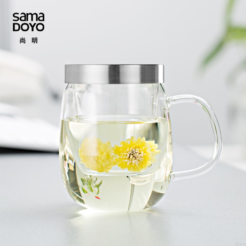 Shangming Green Tea Cup Filter Belt Bringing Tea Cup Household Transparent Glass Cup Office Flower Cup