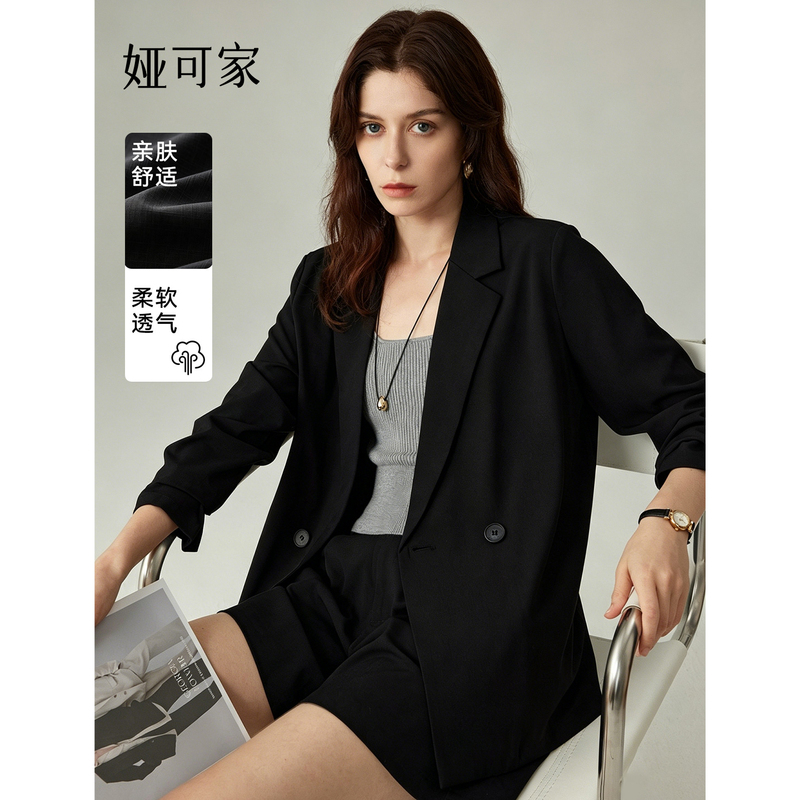 Yakejia Black Thin Blazer for Women, Summer Breathable and Drapey, Suitable for Professional Commuting and Interviews, Versatile Suit Jacket