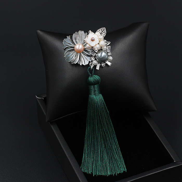 Màu đen tự nhiên Vỏ sò Trâm Corsage Vintage Trung Quốc Sườn xám Cổ điển Pin Fringe Mặt dây Pin Pin Phụ kiện - Trâm cài cài áo chanel