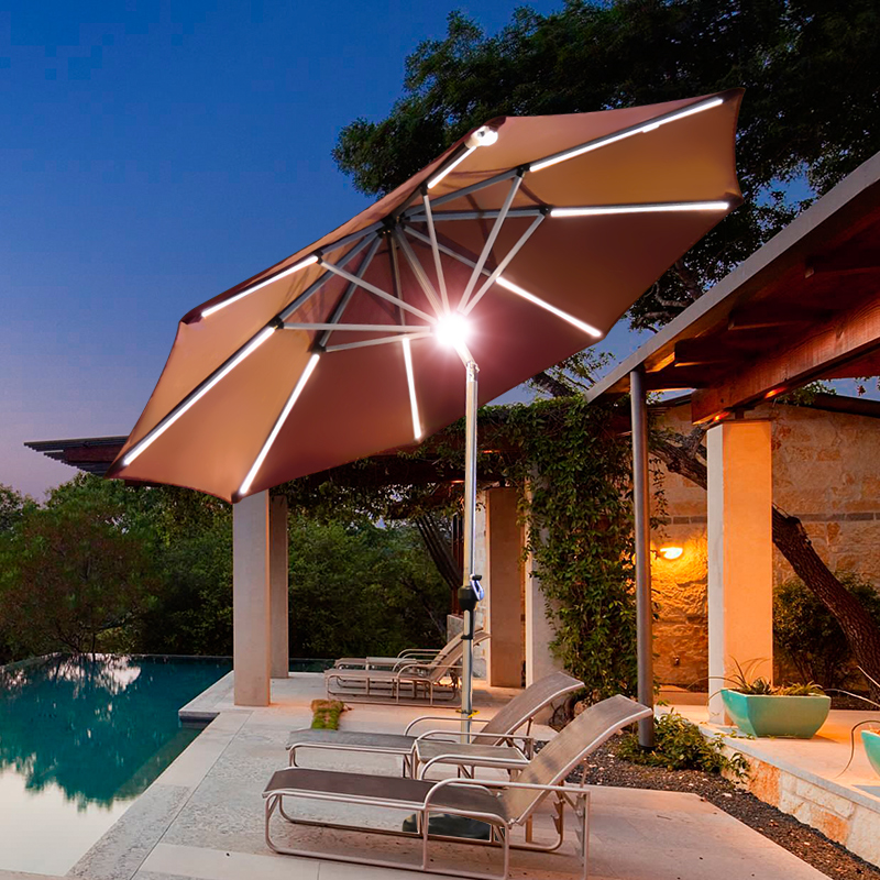 Outdoor parasol with table beach umbrella outdoor solar with lights LED courtyard umbrella column umbrella folding banana umbrella