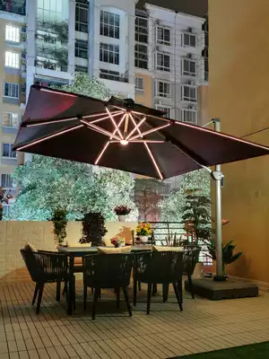 Solar outdoor parasol with LED lights Courtyard open-air platform umbrella Square outdoor garden Roman stall umbrella