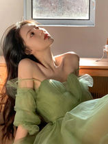 Han Milai Evening Gown Dress Fairy Princess Wind Advanced Sensation Date Wear a Gentle Bull Oil Fruit Green Dress