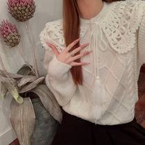 Han Milai 2022 Winter New White Doll Collar Sweater Woman Loose Design Sensation Small Crowdknit Bottom Blouse