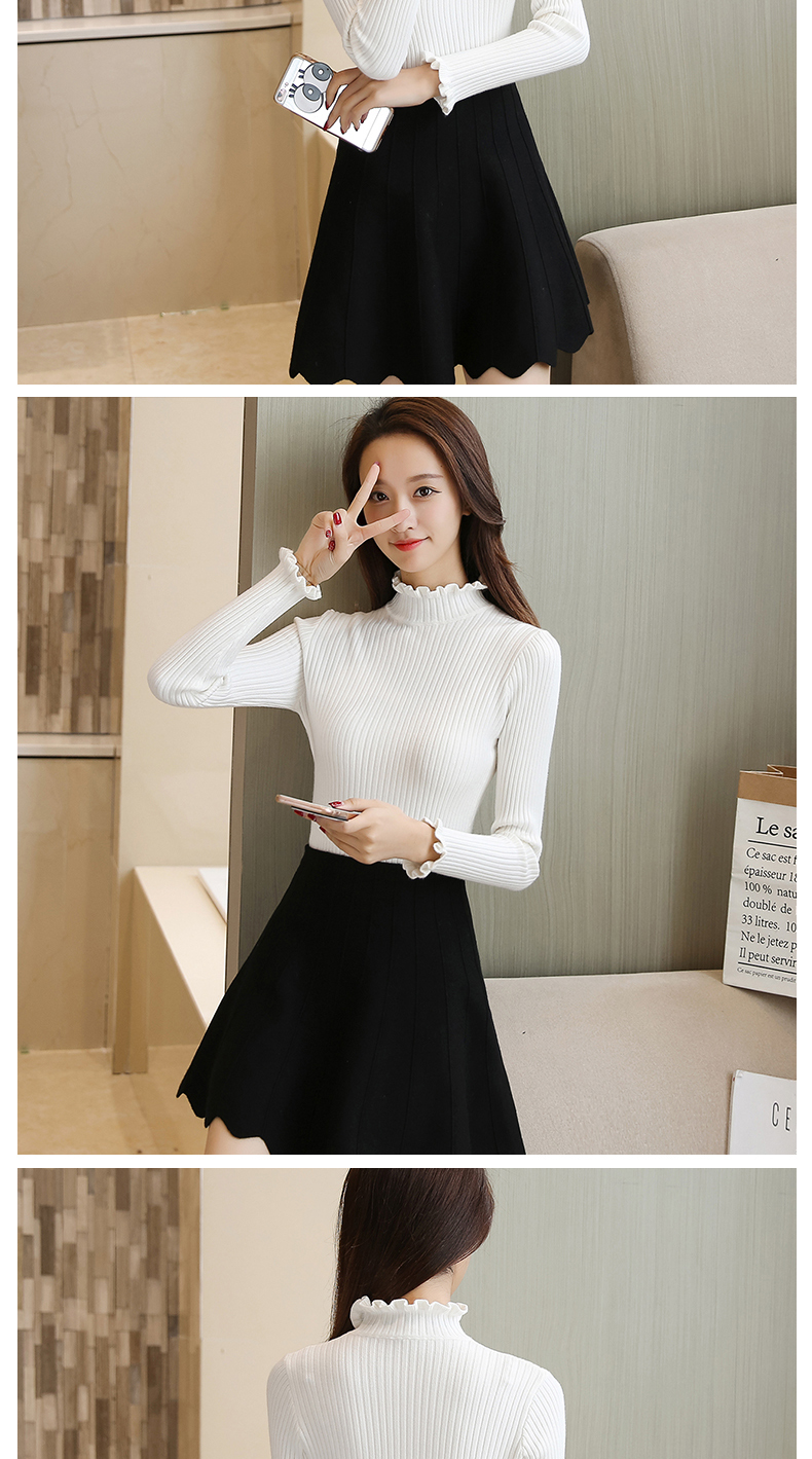 2017 mùa thu và mùa đông nửa cao cổ áo của phụ nữ hoang dã knit đáy áo sơ mi nữ dài tay bằng gỗ tai cổ áo sơ mi Slim áo thun áo len quần áo thời trang nữ