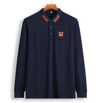 Middle-aged fat man large size long-sleeved T-shirt plus fat plus lapel cotton loose wear base POLO shirt 200 pounds