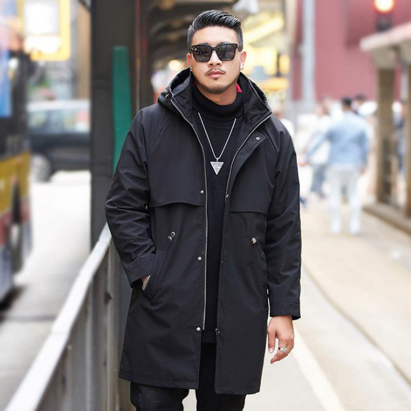 Men's large size wind clothes Gats plus size relaxation Even cap medium long version teenagers fat students autumn and winter paved cotton jacket