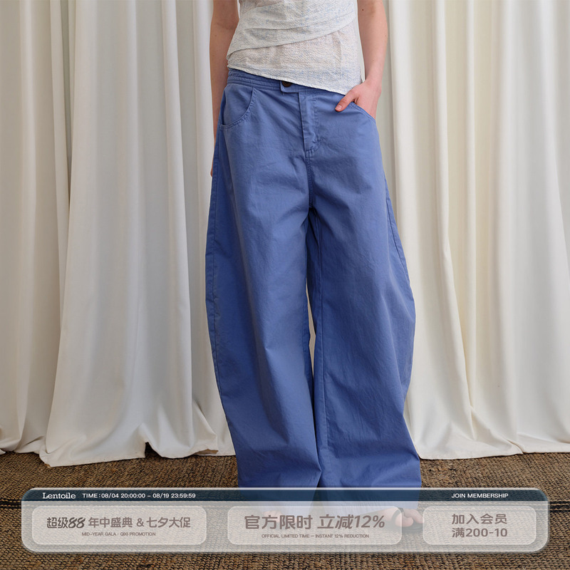 Lentoile Low-Waisted Washed Blue Retro Lazy Straight-Leg Casual Pants 2026 New Wide-Leg Pants for Women