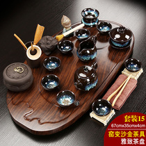 Drainage tea tray set solid wood tea table complete set of tea set small household light luxury tea kung fu ceramics