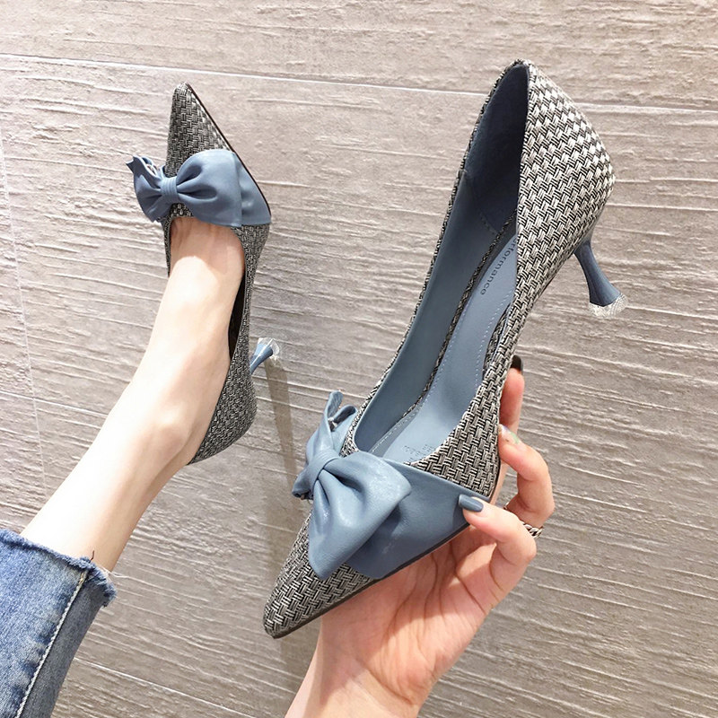 Hong Kong Law High heel Shoe Girls finer with 2022 Fall new 100 hitch Temperament Adolescent Girl Pointy Bag Shoes
