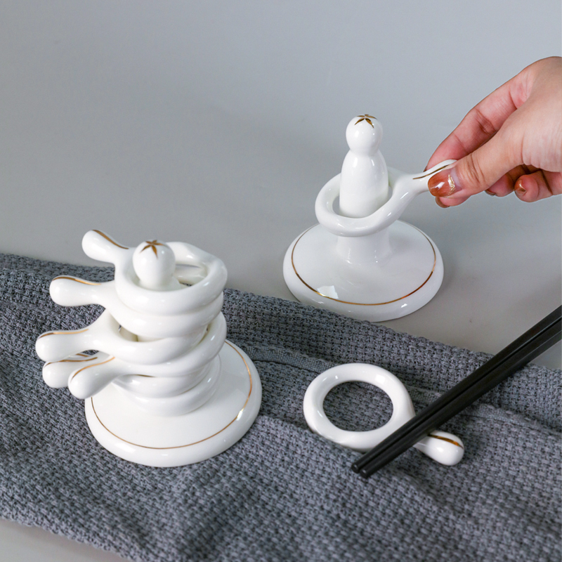 Bone China Chopstick Rest Set for Home Use, Ceramic Chopstick Holder, Chopstick Rest, Chopstick Rack, Spoon Rest, Chopstick Storage Rack