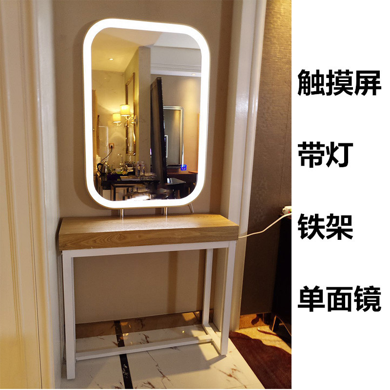 hair salon hairdresden hairdresden Nordic single-sided with lamp mirror retro solid wood haircut mirror with LED lamp haircut mirror