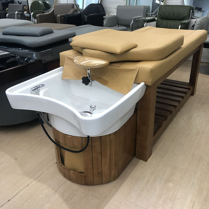 Guoyitang full-lying shampoo bed ceramic basin solid wood Thai-style flushing bed fumigation head recuperation hair picking ear shampoo bed