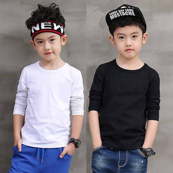 Short sleeve long sleeve T-shirt small CUHK boy dress performance suit children white pure black round collar T-shirt with undershirt full cotton